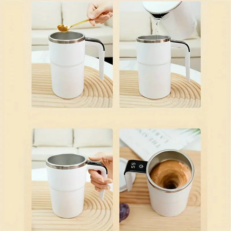 (image for) IPRee Intelligent Magnetic Auto-Stirring Cup with LED Display Temperature 380ml Rechargeable Portable Mixing Coffee Mug For Home & Office Use